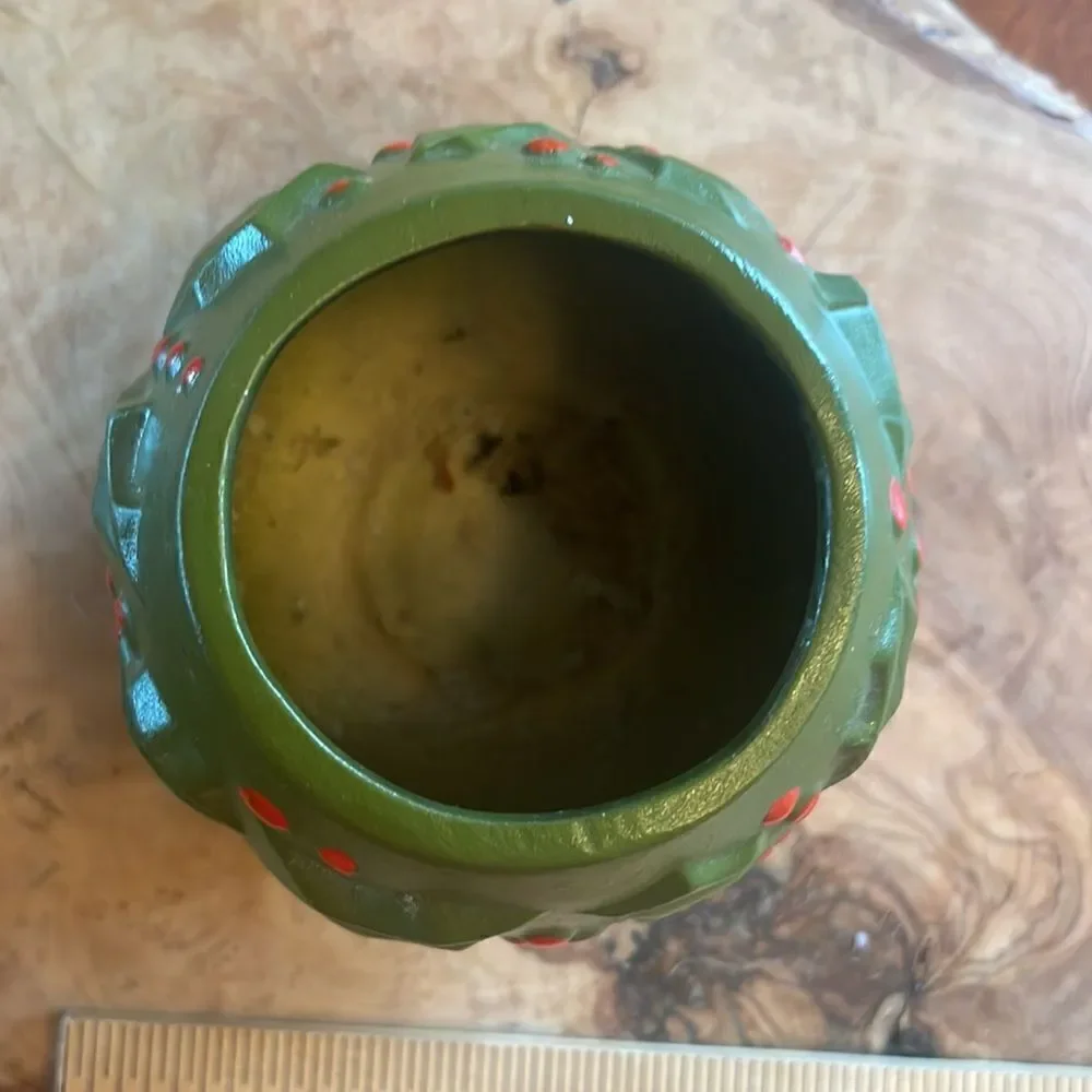 Vintage Hallmark Green Ceramic Container Candle with Holly and Berries